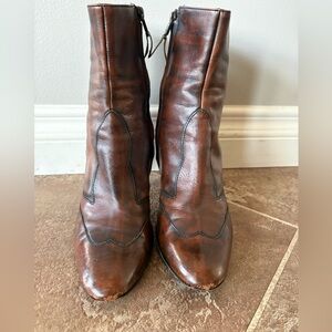 Lamberton Truex Mahogany Brown Italian Leather Boots Booties Size 38.5 Italy